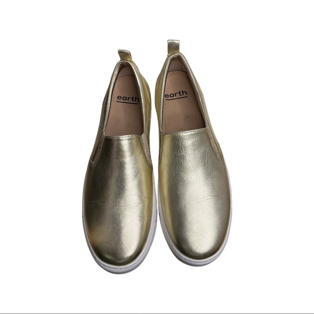 Earth Rosewood Clove Gold Metallic Leather Platform Slip On Size 8
